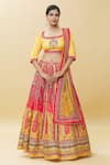 Buy_Samyukta Singhania_Yellow Raw Silk Print Mughal Garden Semi Round Lehenga Set _at_Aza_Fashions