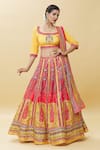 Samyukta Singhania_Yellow Raw Silk Print Mughal Garden Semi Round Lehenga Set _Online_at_Aza_Fashions