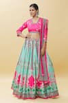 Buy_Samyukta Singhania_Pink Raw Silk Print Padma Bloom Glass Neck Lotus Lehenga Set _at_Aza_Fashions