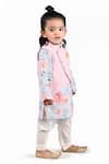 Buy_Shining Kanika_Pink Linen Asymmetric Nehru Jacket Floral Pattern Kurta Set _at_Aza_Fashions