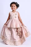 Buy_Shining Kanika_Peach Chanderi Embroidered Lace Peplum Top And Lehenga Set _at_Aza_Fashions