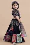 Buy_Shining Kanika_Blue Velvet Embroidered Thread Floral Top Patchwork Lehenga Set _Online_at_Aza_Fashions