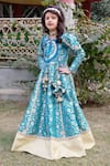 Buy_Shining Kanika_Blue Brocade Embroidered Lace Tasseled Anarkali With Dupatta  _Online_at_Aza_Fashions