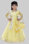 Buy_Shining Kanika_Yellow Organza Embellished Gota Striped Anarkali Dupatta Set  _at_Aza_Fashions