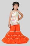 Buy_Shining Kanika_Orange Kurtaprinted Modal Tie-up Sleeves Kurta With Tiered Sharara  _at_Aza_Fashions