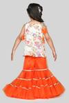 Shop_Shining Kanika_Orange Kurtaprinted Modal Tie-up Sleeves Kurta With Tiered Sharara  _at_Aza_Fashions