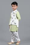 Shining Kanika_Green Cotton Cambric Bird Art Bundi Kurta Set  _Online_at_Aza_Fashions