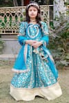 Buy_Shining Kanika_Blue Brocade Embroidered Lace Tasseled Anarkali With Dupatta  _at_Aza_Fashions