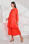 Shop_Crimp_Orange 100% Polyester Embroidery Patsy Fish Cut Studded Kurta And Pant Set _at_Aza_Fashions