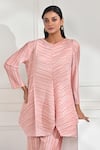 Buy_Crimp_Pink 100% Polyester Pleated Glam Metallic Longline Top And Pant Set _Online_at_Aza_Fashions
