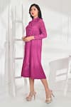 Shop_Crimp_Pink 100% Polyester Pleated Textured High Neck Kai Round Midi Dress _at_Aza_Fashions