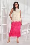 Buy_Crimp_White 100% Polyester Textured Round Sierram Neck Fringe Top And Skirt Set _at_Aza_Fashions