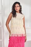 Shop_Crimp_White 100% Polyester Textured Round Sierram Neck Fringe Top And Skirt Set _Online_at_Aza_Fashions