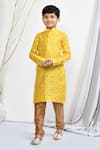 Buy_Petite Pomme_Yellow Brocade, Silk Woven Kurta Set _at_Aza_Fashions