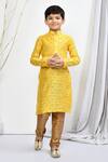 Petite Pomme_Yellow Brocade, Silk Woven Kurta Set _Online_at_Aza_Fashions