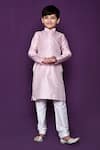 Buy_Petite Pomme_Pink Brocade, Chiffon, Silk Embroidery Floral Woven Pastel Kurta Set _at_Aza_Fashions