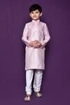 Buy_Petite Pomme_Pink Brocade, Chiffon, Silk Embroidery Floral Woven Pastel Kurta Set _Online_at_Aza_Fashions