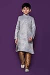Buy_Petite Pomme_Grey Brocade, Chiffon, Silk Embroidery Floral Pattern Kurta Set _at_Aza_Fashions