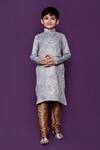 Buy_Petite Pomme_Grey Brocade, Chiffon, Silk Embroidery Floral Pattern Kurta Set _Online_at_Aza_Fashions
