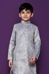 Shop_Petite Pomme_Grey Brocade, Chiffon, Silk Embroidery Floral Pattern Kurta Set _Online_at_Aza_Fashions