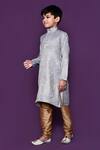 Petite Pomme_Grey Brocade, Chiffon, Silk Embroidery Floral Pattern Kurta Set _at_Aza_Fashions