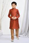 Petite Pomme_Orange Brocade, Silk Floral Woven Kurta Set _Online_at_Aza_Fashions