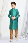 Samyukta Singhania_Green Kurta Brocade Woven Floral Motif Straight Set _Online_at_Aza_Fashions