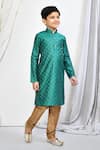 Shop_Samyukta Singhania_Green Kurta Brocade Woven Floral Motif Straight Set _Online_at_Aza_Fashions