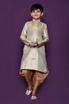 Buy_Petite Pomme_Gold Brocade, Silk Geometric Woven Pattern Kurta And Patiala Pant Set_at_Aza_Fashions