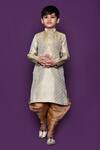 Buy_Petite Pomme_Gold Brocade, Silk Geometric Woven Pattern Kurta And Patiala Pant Set_Online_at_Aza_Fashions