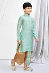 Petite Pomme_Green Brocade, Silk Embroidery Floral Woven Motif Kurta Dhoti Pant Set _at_Aza_Fashions