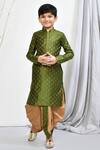 Buy_Petite Pomme_Green Brocade Embroidery Woven Floral Motif Kurta Dhoti Pant Set_at_Aza_Fashions