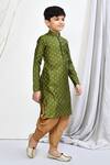 Petite Pomme_Green Brocade, Silk Embroidery Woven Floral Motif Kurta Patiala Pant Set_at_Aza_Fashions