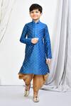Buy_Petite Pomme_Blue Brocade, Silk Embroidery Woven Floral Motif Kurta Patiala Pant Set _Online_at_Aza_Fashions
