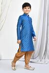 Petite Pomme_Blue Brocade, Silk Embroidery Woven Floral Motif Kurta Patiala Pant Set _at_Aza_Fashions
