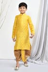 Buy_Petite Pomme_Yellow Brocade Embroidery Woven Kurta Dhoti Pant Set _at_Aza_Fashions