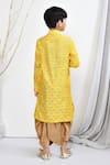 Shop_Petite Pomme_Yellow Brocade Embroidery Woven Kurta Dhoti Pant Set _at_Aza_Fashions