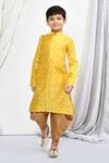 Shop_Petite Pomme_Yellow Brocade, Silk Embroidery Woven Kurta Patiala Pant Set _Online_at_Aza_Fashions