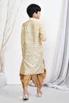 Shop_Petite Pomme_Beige Brocade, Silk Embroidery Floral Woven Kurta Dhoti Pant Set _at_Aza_Fashions