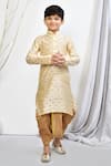 Petite Pomme_Beige Brocade, Silk Embroidery Floral Woven Kurta Dhoti Pant Set _Online_at_Aza_Fashions