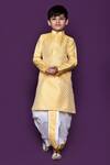 Buy_Petite Pomme_Yellow Brocade, Silk Embroidery Woven Kurta Dhoti Pant Set _at_Aza_Fashions