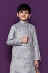 Shop_Petite Pomme_Grey Brocade, Silk Embroidery Floral Pattern Kurta Patiala Pant Set _Online_at_Aza_Fashions