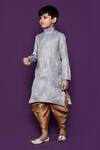 Petite Pomme_Grey Brocade, Silk Embroidery Floral Pattern Kurta Patiala Pant Set _at_Aza_Fashions