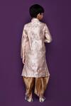 Shop_Petite Pomme_Peach Brocade, Silk Zari Floral Pattern Kurta Dhoti Pant Set _at_Aza_Fashions