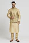 Buy_Aryavir Malhotra_Gold Kurta And Pant Art Silk Woven Floral Geometric Bundi Set _at_Aza_Fashions