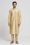 Buy_Arihant Rai Sinha_Blue Brocade, Silk Embroidery Navy Woven Geometric Bundi Kurta Set 