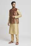 Shop_Aryavir Malhotra_Maroon Kurta And Pant Art Silk Woven Zari Bundi Set _Online_at_Aza_Fashions