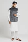 Buy_Aryavir Malhotra_Grey Kurta And Pant Art Silk Plain Straight Bundi Set _at_Aza_Fashions