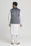 Shop_Aryavir Malhotra_Grey Kurta And Pant Art Silk Plain Straight Bundi Set _at_Aza_Fashions