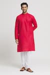 Buy_Arihant Rai Sinha_Maroon Kurta Cotton Plain Mandarin Collar Set _at_Aza_Fashions